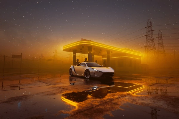 Yellow sports car with dramatic water splash effect representing Fantastic 5's premium detailing shine